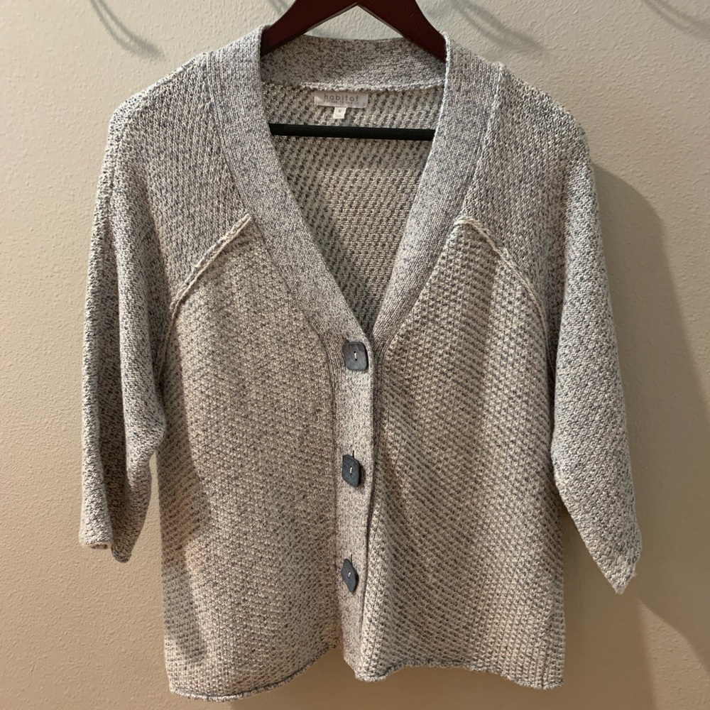 Madison Marled Cream and Blue/Gray Button-Front Cardigan